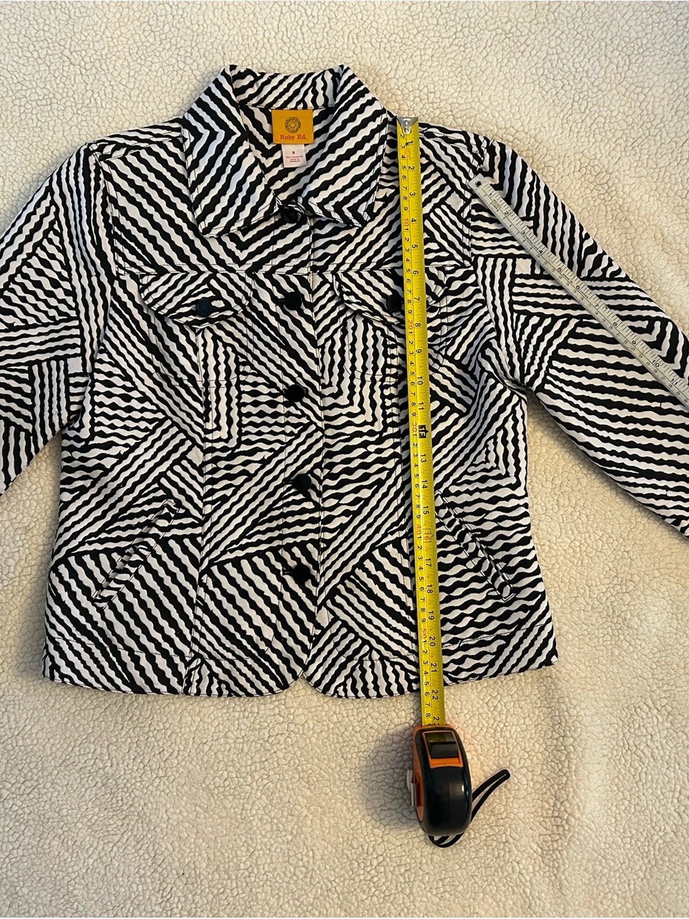 Ruby Rd. Black & White Geometric Jean Jacket - Picture 5 of 5
